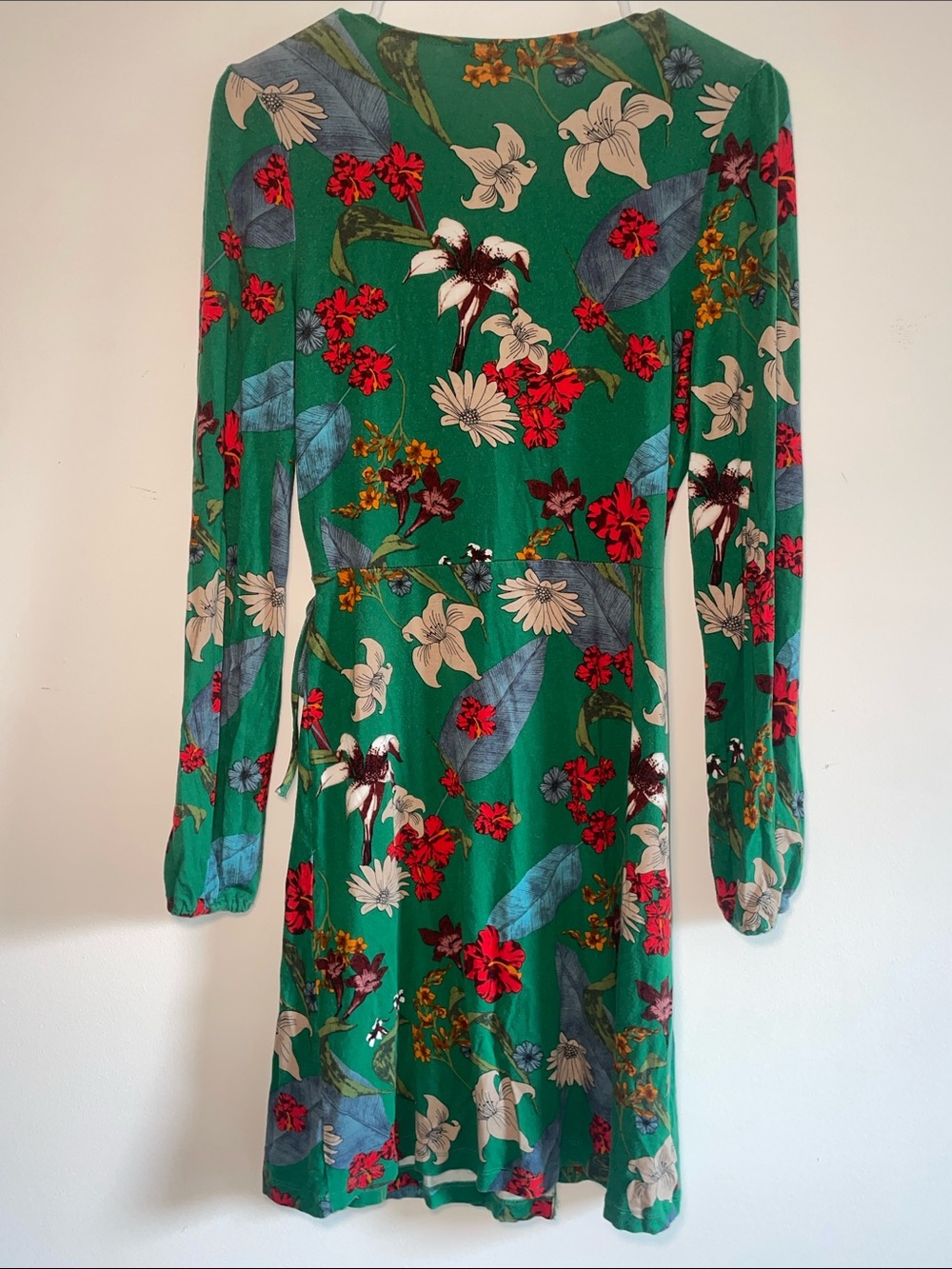 Carolina Belle Green Floral Wrap Dress with Red & Cream Accents Boho - Picture 5 of 7